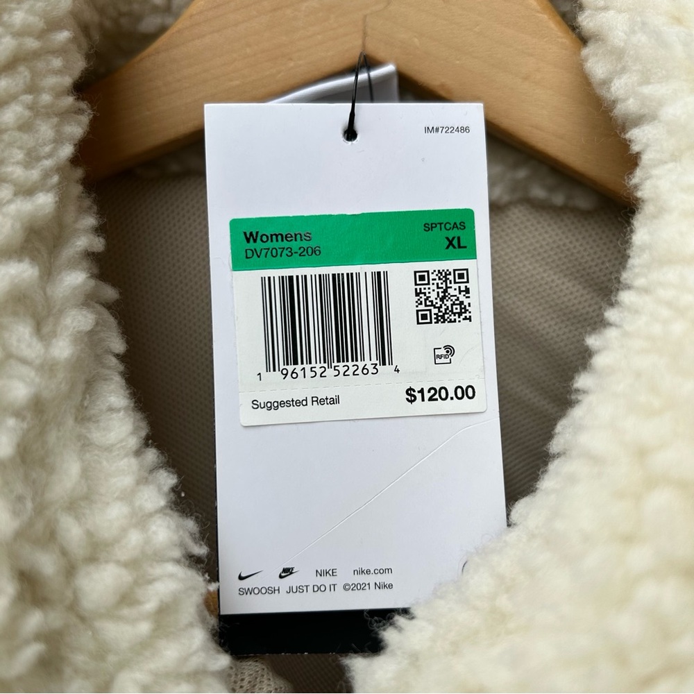 Nike Sportswear Swoosh Oversize Sherpa Jacket Women XL Rattan Sail DV7073206 NWT - Picture 7 of 13